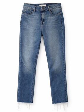 Fidelity Denim Cher High Rise Slim Straight Jeans Raw Hem Medium Wash Size 27